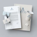 Aryad Contracting logo, bilingual brand identity, Qatar KSA engineering branding, corporate stationery