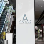 Aryad Contracting logo, bilingual brand identity, Qatar KSA engineering branding, corporate stationery