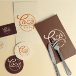 CocoTale cafe logo, tropical brand identity, cup packaging design, Qatar cafe branding