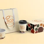 CocoTale cafe logo, tropical brand identity, cup packaging design, Qatar cafe branding